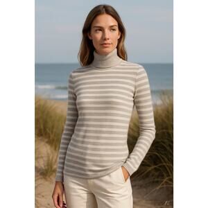 Qi Cashmere Striped Ultra soft Turtleneck Quiet Lux Med Flawed‎